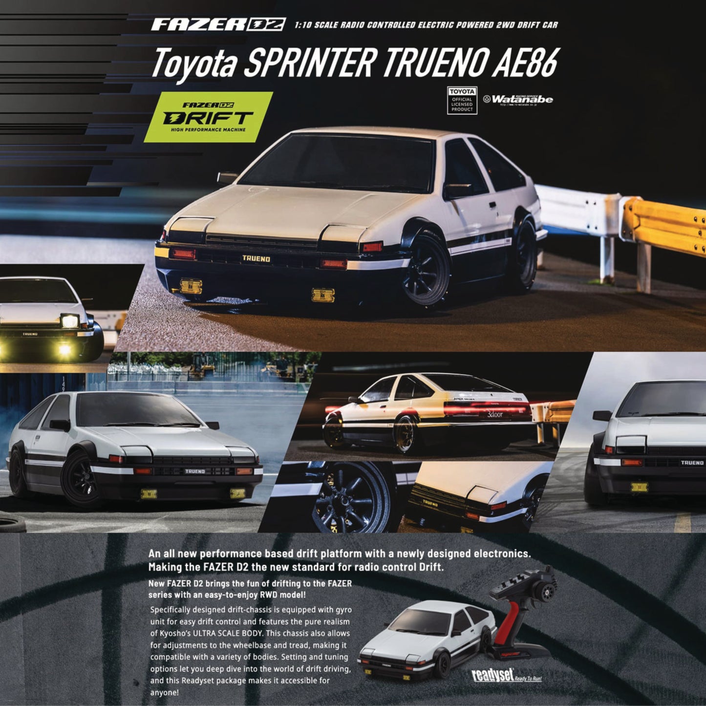 Fazer D2 drift Toyota Sprinter Trueno AE86 R/C Kit ready to race