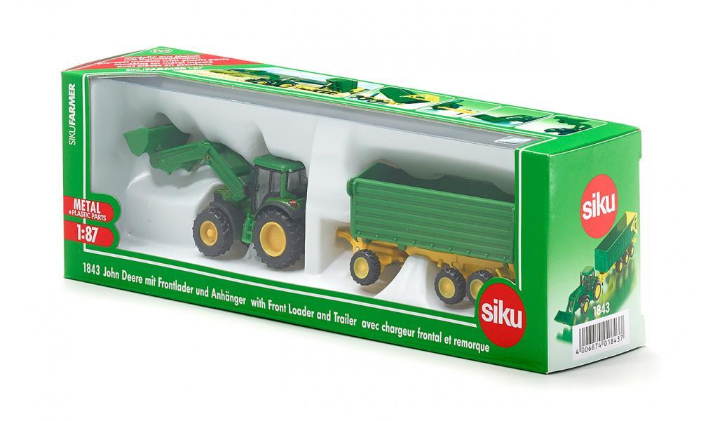 Siku 1843 John deere with front end loader and trailer 1/87